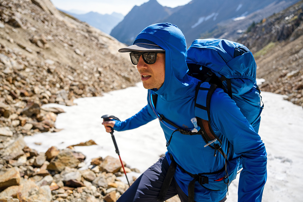 Osprey Exos 58 Backpack (hiking up a glacier)